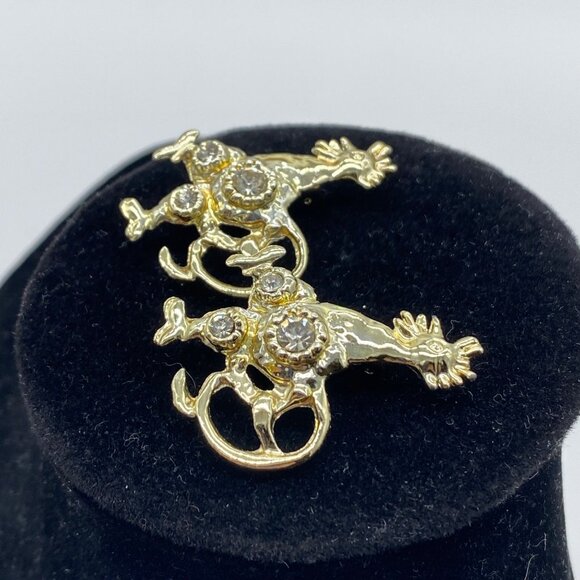 Vintage Gold Tone Roosters Brooches With Rhinestone Accents Pins Set of 2 - Picture 8 of 9